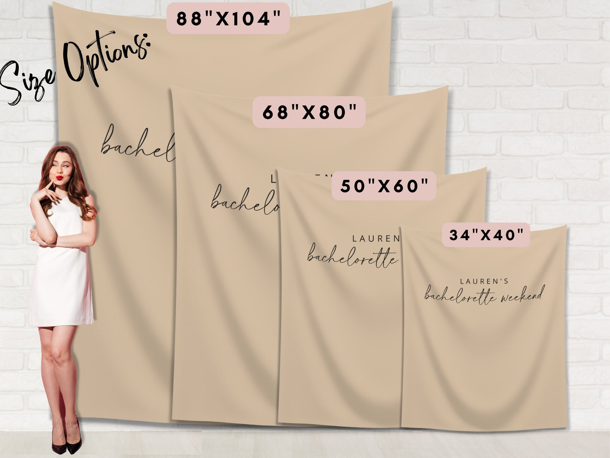 Simple Solid Custom Text Backdrop | Bachelorette, Engagement, Bridal Shower, Baby Shower, Birthday Party Personalized Banner