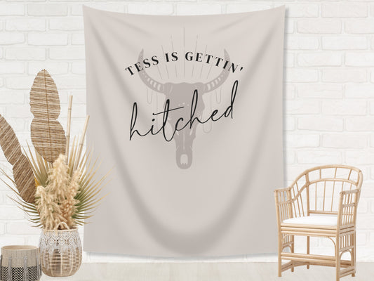 Boho Gettin' Hitched Bachelorette Weekend Custom Text Backdrop | Bull Skull Nashville Bachelorette Party Personalized Banner