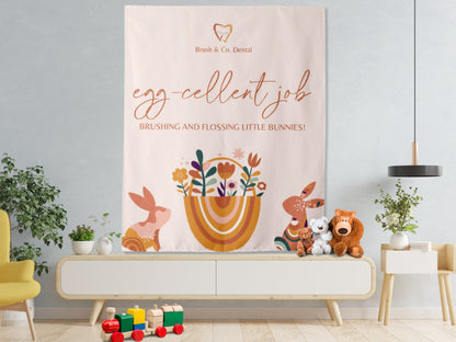 Some Bunny Has Been Brushing Custom Logo Dentist Office Backdrop | Personalized Branded Dental Waiting Room Photo Booth