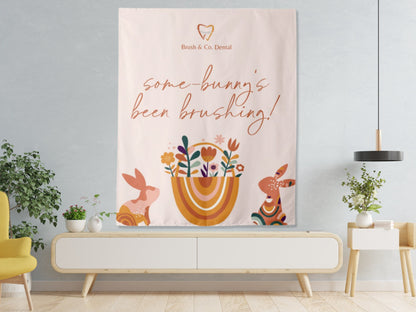 Some Bunny Has Been Brushing Custom Logo Dentist Office Backdrop | Personalized Branded Dental Waiting Room Photo Booth