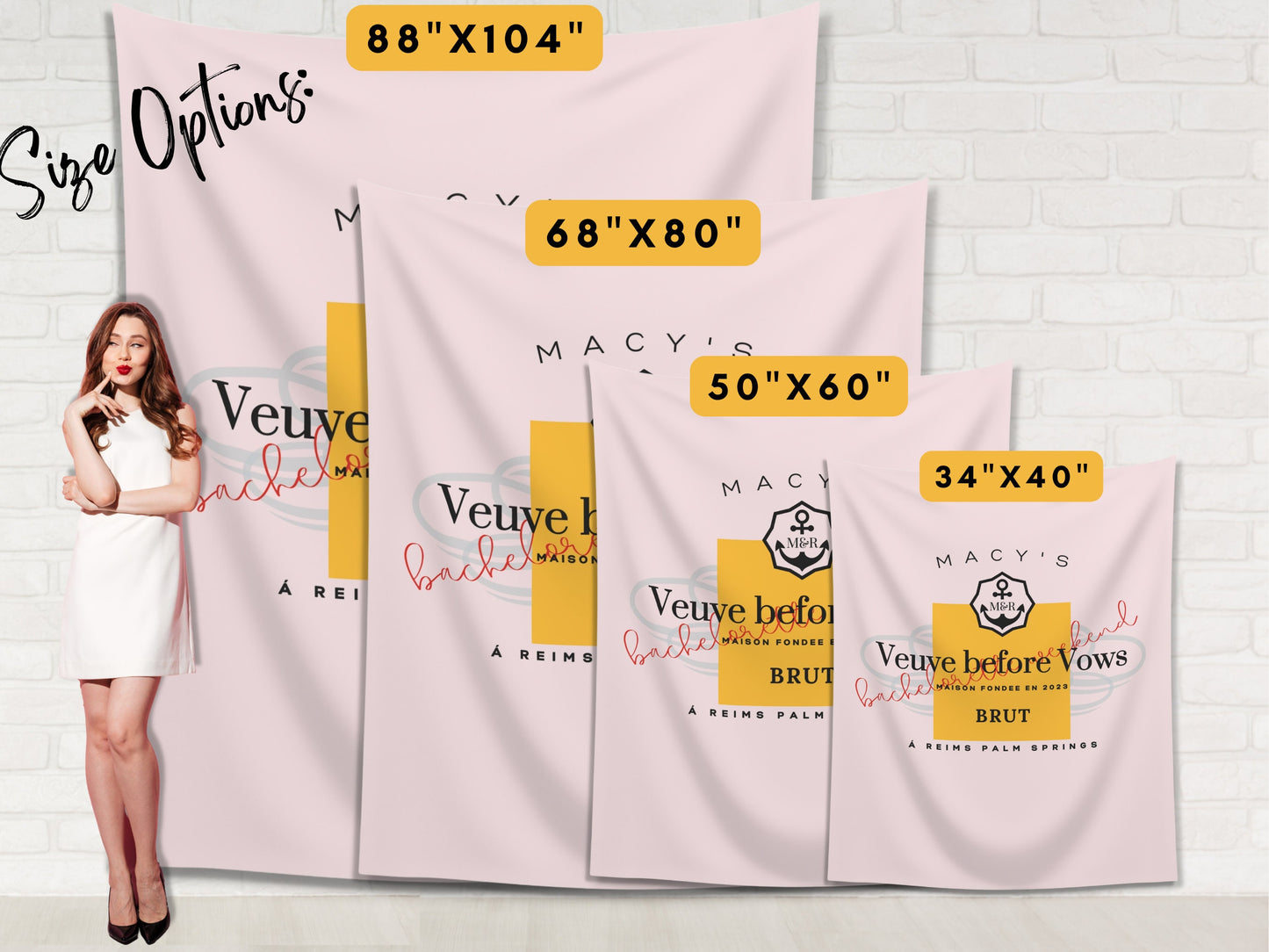 Veuve before Vows Bachelorette Weekend Custom Backdrop | Champagne Bachelorette Party or Bridal Shower Personalized Banner