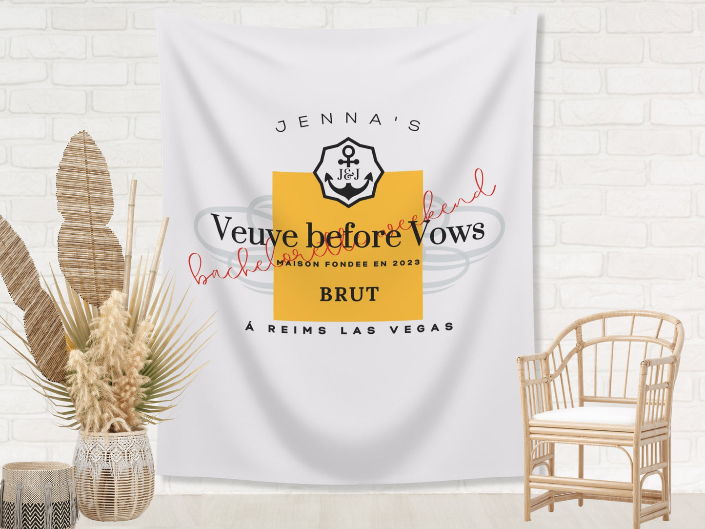 Veuve before Vows Bachelorette Weekend Custom Backdrop | Champagne Bachelorette Party or Bridal Shower Personalized Banner