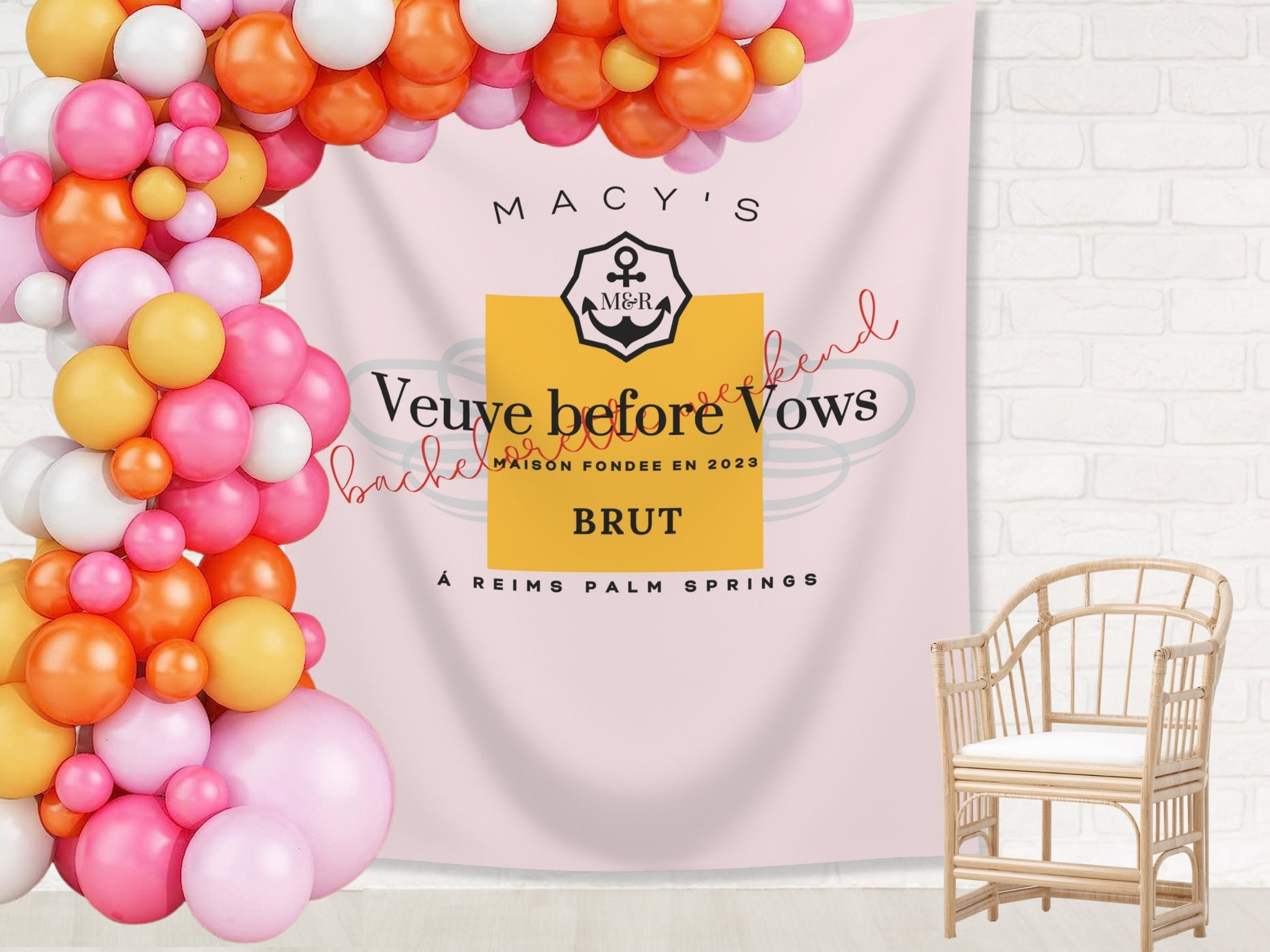 Veuve before Vows Bachelorette Weekend Custom Backdrop | Champagne Bachelorette Party or Bridal Shower Personalized Banner