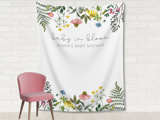 Baby in Bloom Floral Personalized Baby Shower Backdrop | Custom Flower Party Backdrop