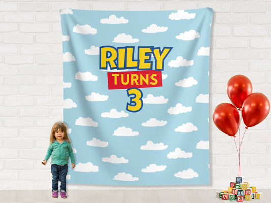 Custom Toy Story Inspired Birthday Backdrop | Personalized Pixar Cloud Photo Booth