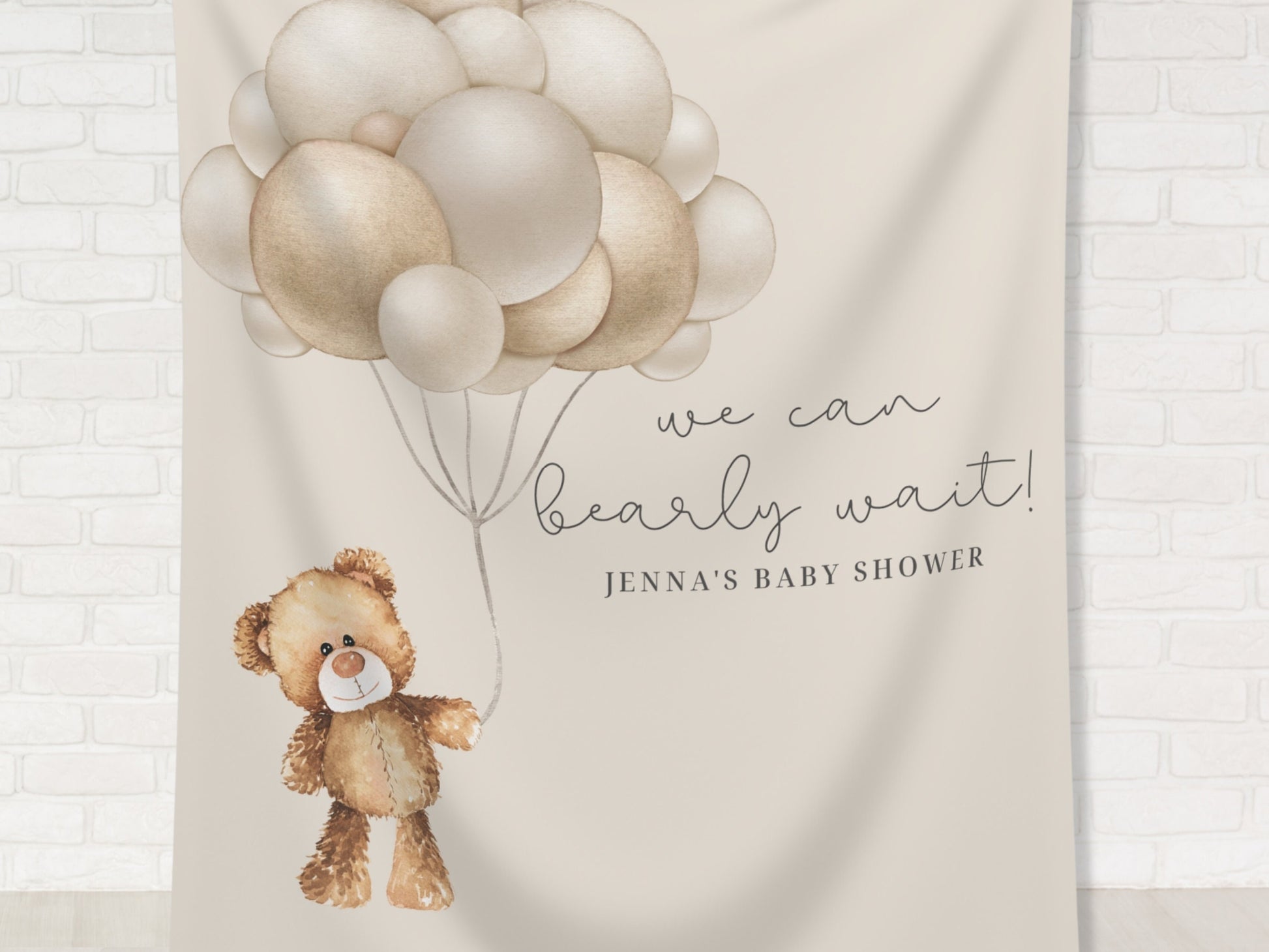 Teddy Bear Personalized Baby Shower Backdrop | We Can Bearly Wait Custom Party Banner and Welcome Sign Set