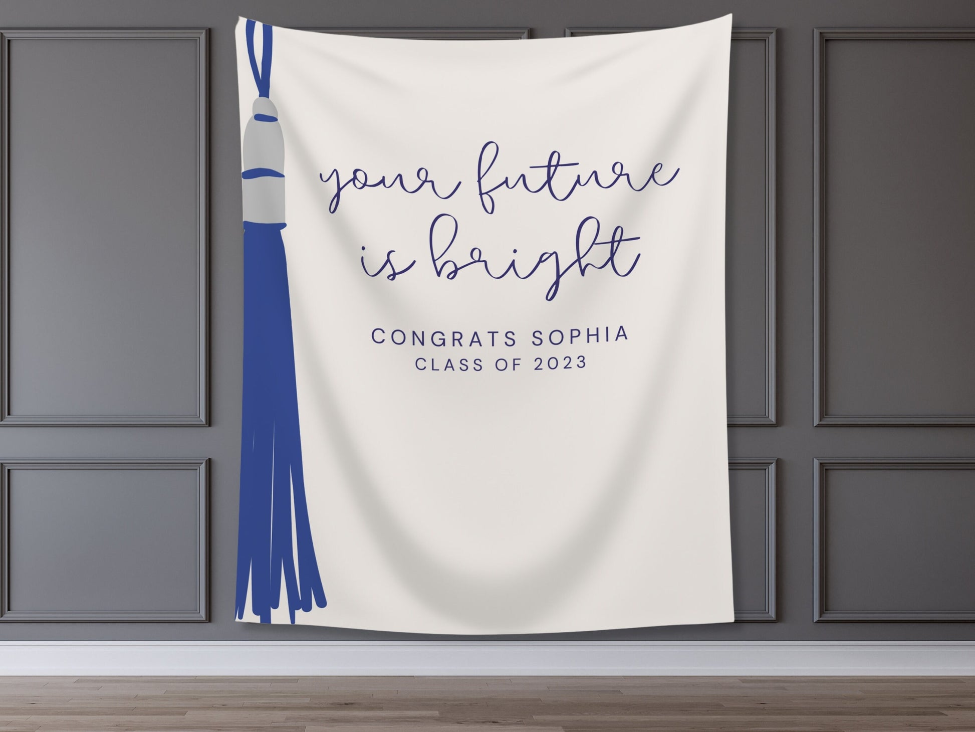 Your Future Is Bright Custom Text Graduation Party Backdrop | Personalized School Colors Tassel Banner