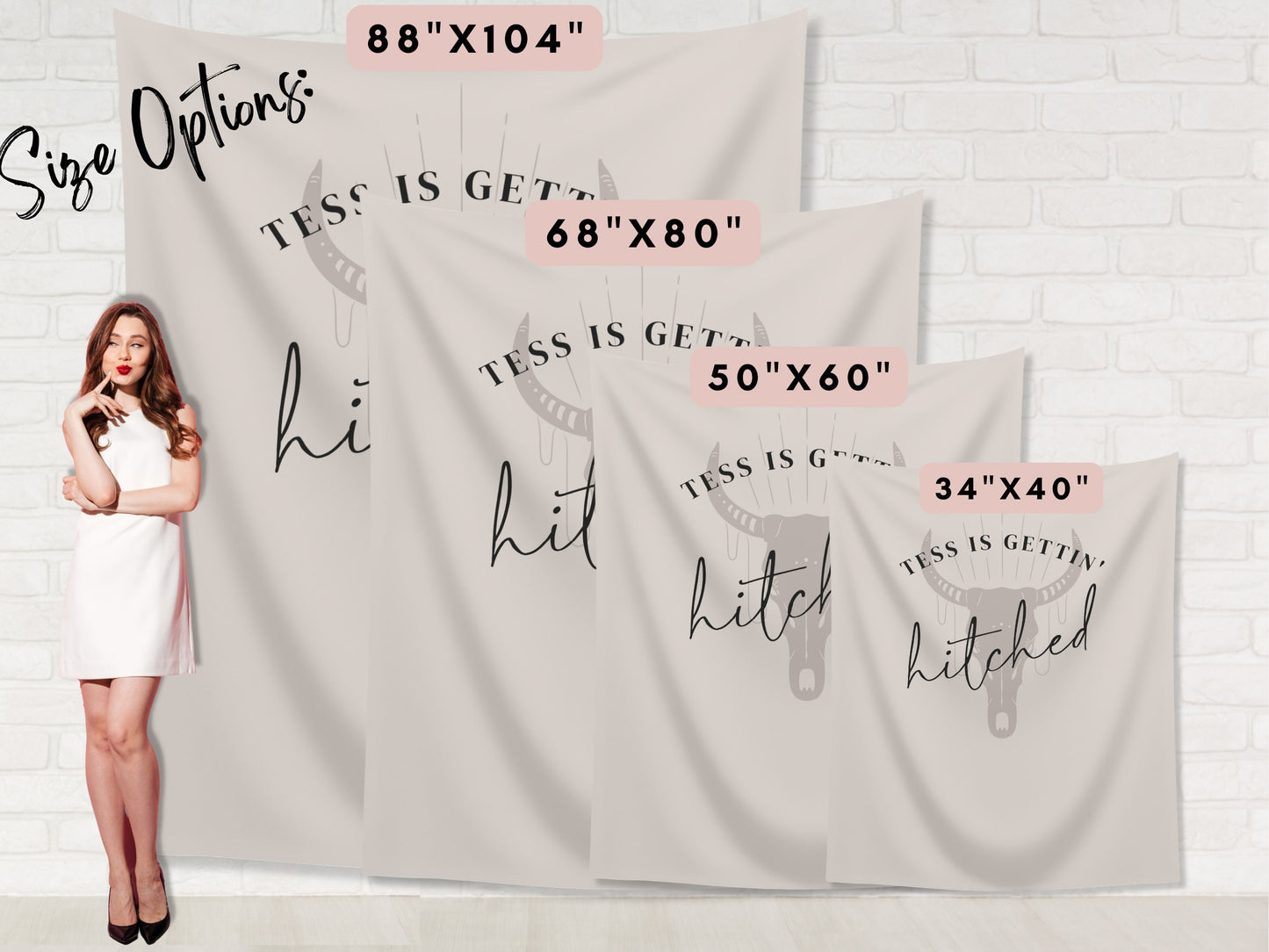 Boho Gettin' Hitched Bachelorette Weekend Custom Text Backdrop | Bull Skull Nashville Bachelorette Party Personalized Banner