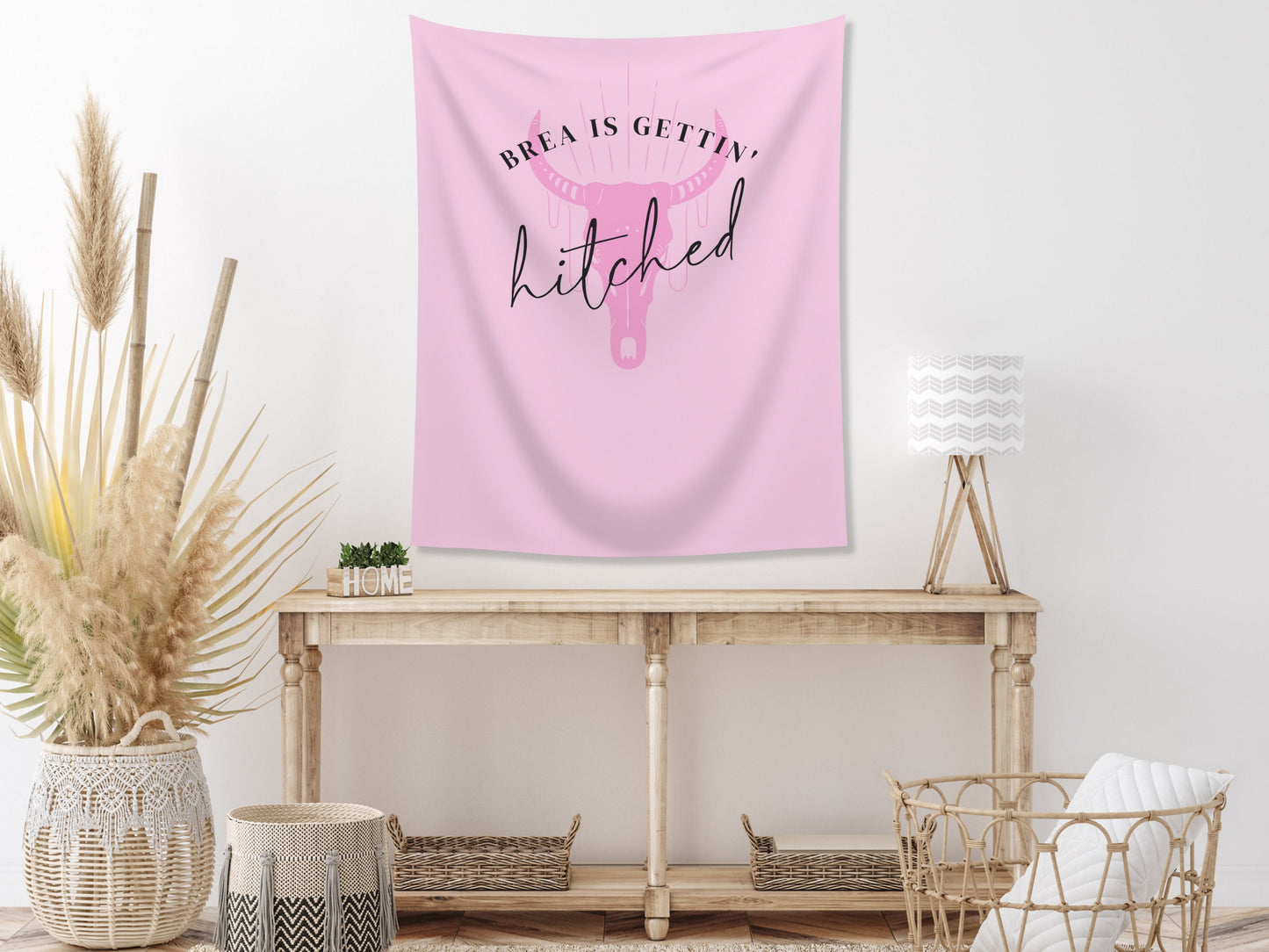 Boho Gettin' Hitched Bachelorette Weekend Custom Text Backdrop | Bull Skull Nashville Bachelorette Party Personalized Banner