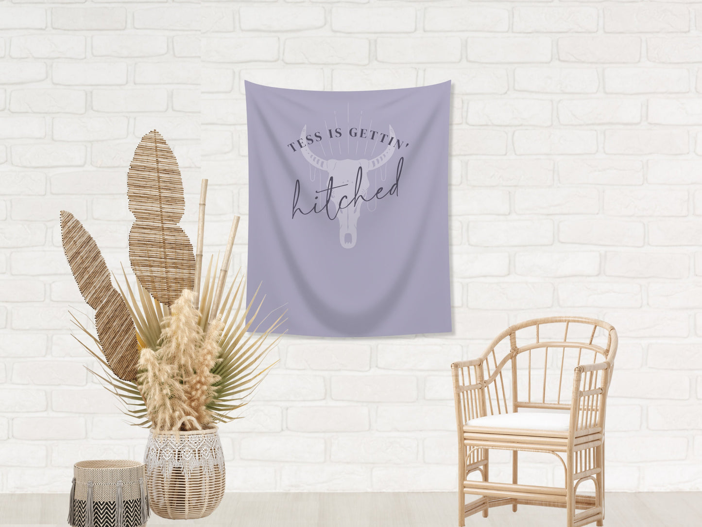 Boho Gettin' Hitched Bachelorette Weekend Custom Text Backdrop | Bull Skull Nashville Bachelorette Party Personalized Banner