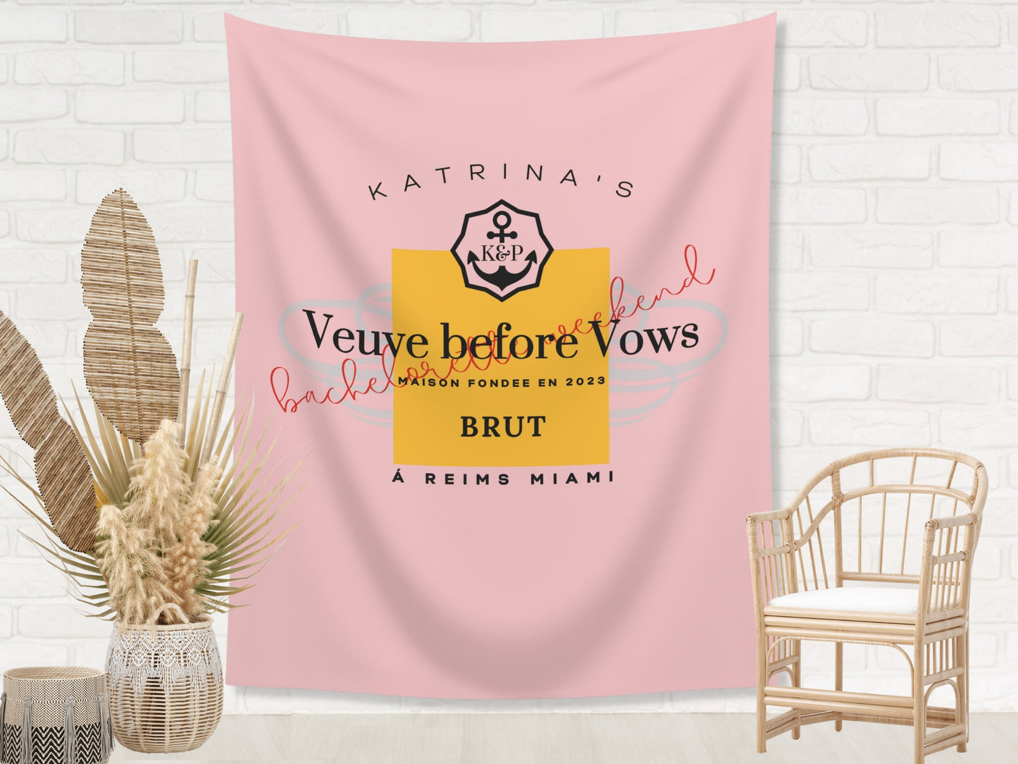 Veuve before Vows Bachelorette Weekend Custom Backdrop | Champagne Bachelorette Party or Bridal Shower Personalized Banner