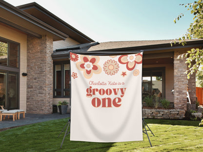 Retro Groovy One Custom 1st Birthday Banner | Two Groovy Personalized 1st, 2nd or 3rd Birthday Party Backdrop