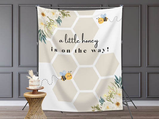 Sweet Bumble Bee Custom Text Banner | Floral Little Honey Bee Personalized Baby Shower, Gender Reveal, or 1st Birthday Party Backdrop