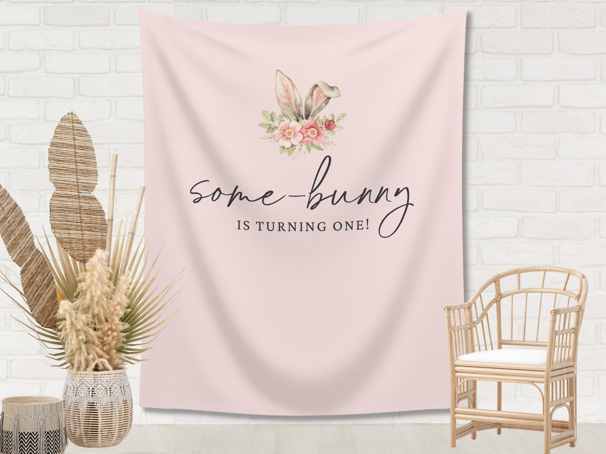 Some Bunny is Turning One Custom Bunny Ears Shower Backdrop | Personalized Easter Spring 1st, 2nd or 3rd Birthday Party Banner