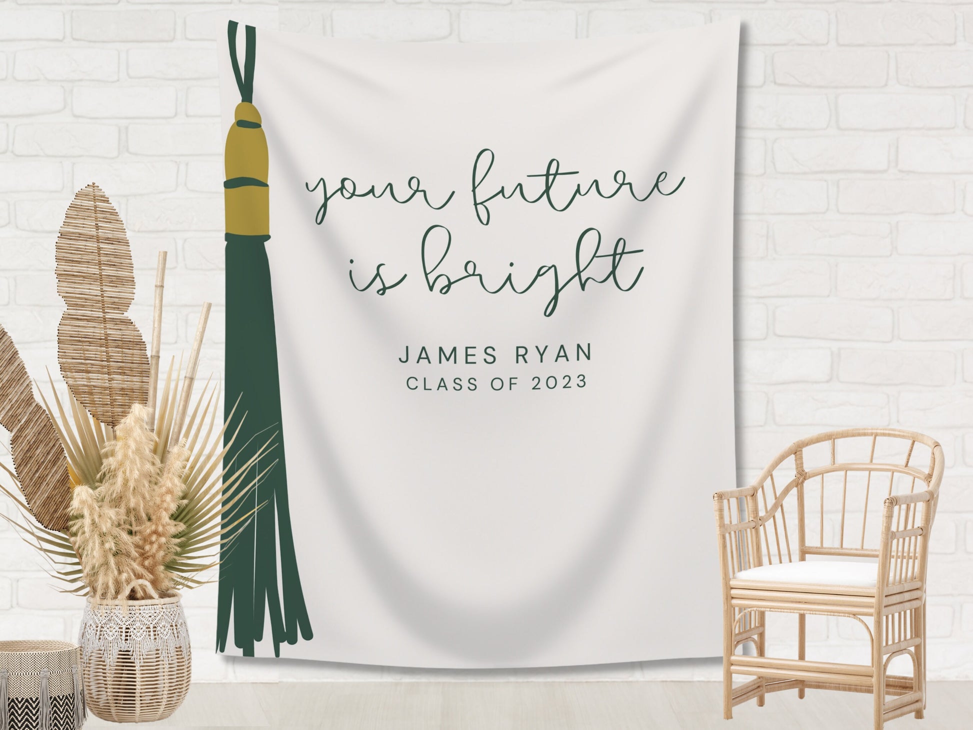 Your Future Is Bright Custom Text Graduation Party Backdrop | Personalized School Colors Tassel Banner