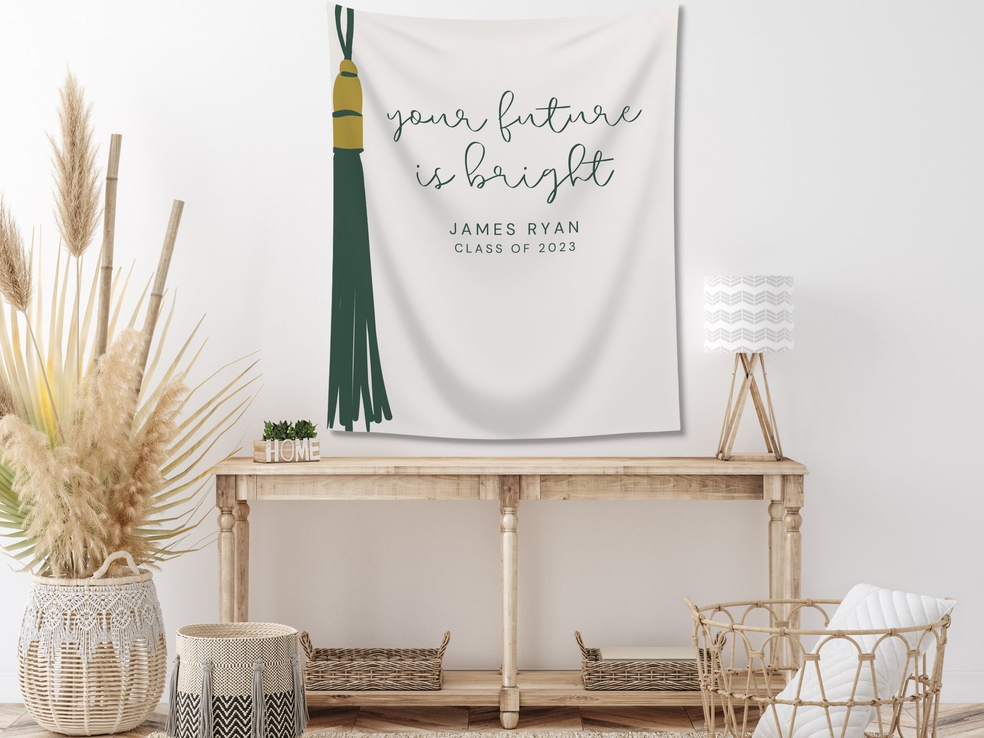 Your Future Is Bright Custom Text Graduation Party Backdrop | Personalized School Colors Tassel Banner