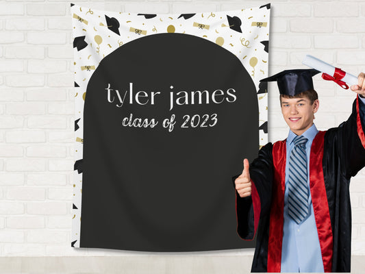 Grad Name Class of 2023 Graduation Party Backdrop | Personalized Congrats Grad School Colors Banner