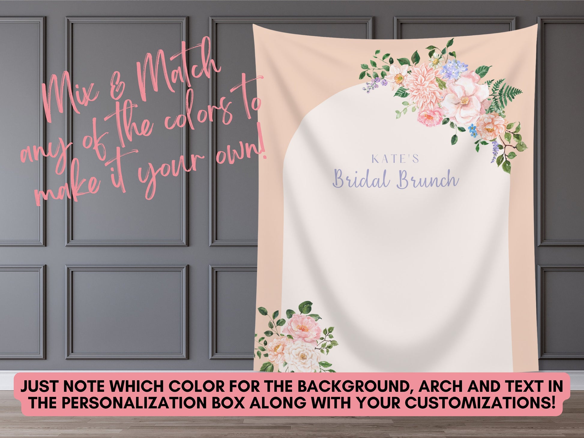 Spring Arch Personalized Party Backdrop | Customizable Floral Banner for Bachelorette, Baby Shower and Birthday Parties