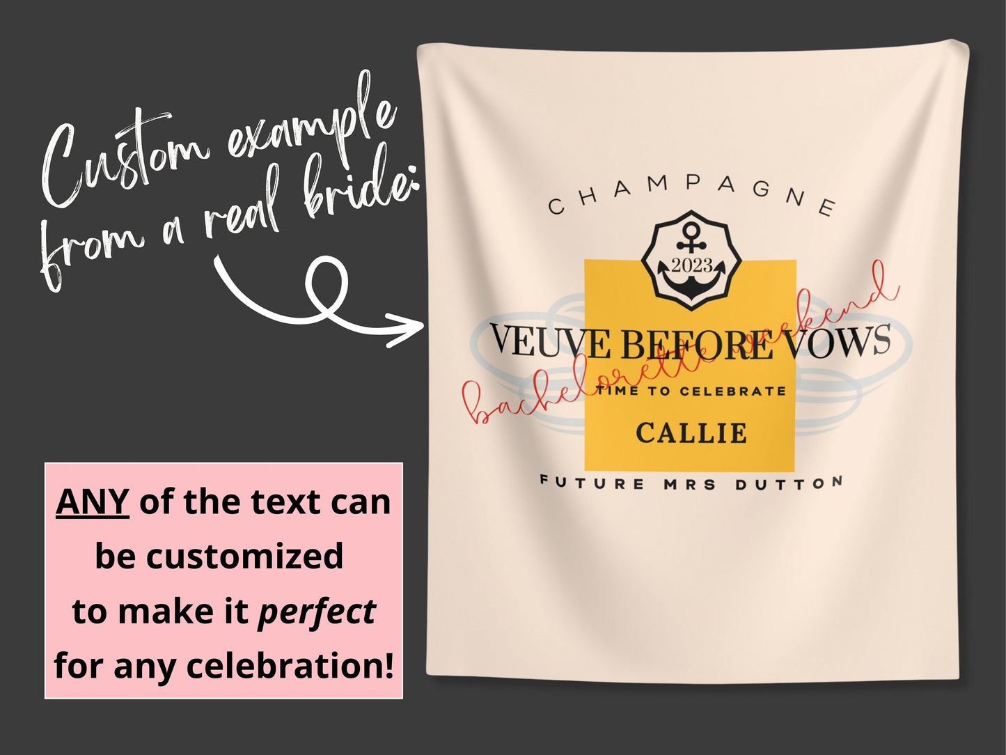 Last Rendez Veuve Bachelorette Weekend Custom Backdrop | Champagne Bachelorette Party Personalized Banner