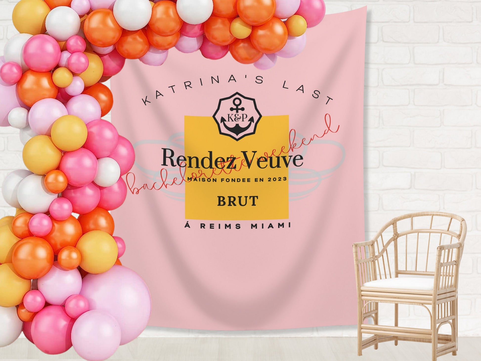 Last Rendez Veuve Bachelorette Weekend Custom Backdrop | Champagne Bachelorette Party Personalized Banner