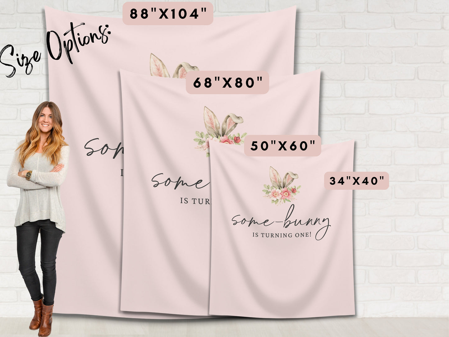 Some Bunny is Turning One Custom Bunny Ears Shower Backdrop | Personalized Easter Spring 1st, 2nd or 3rd Birthday Party Banner