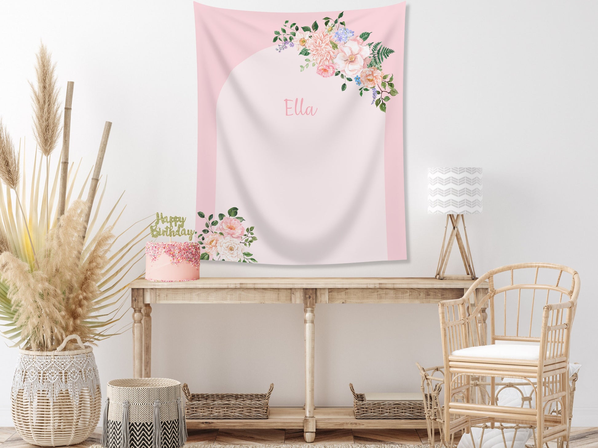 Spring Arch Personalized Party Backdrop | Customizable Floral Banner for Bachelorette, Baby Shower and Birthday Parties