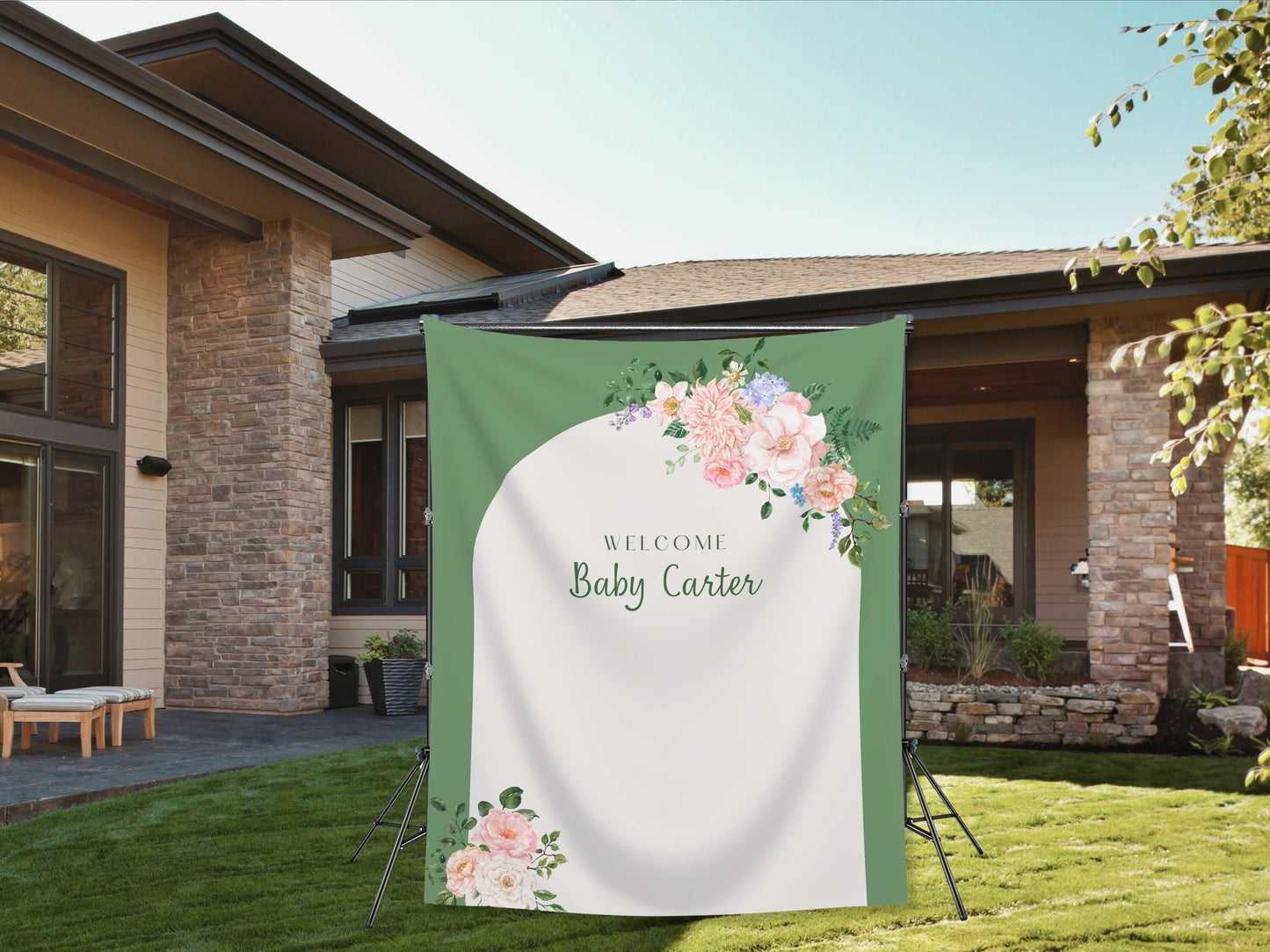 Spring Arch Personalized Party Backdrop | Customizable Floral Banner for Bachelorette, Baby Shower and Birthday Parties