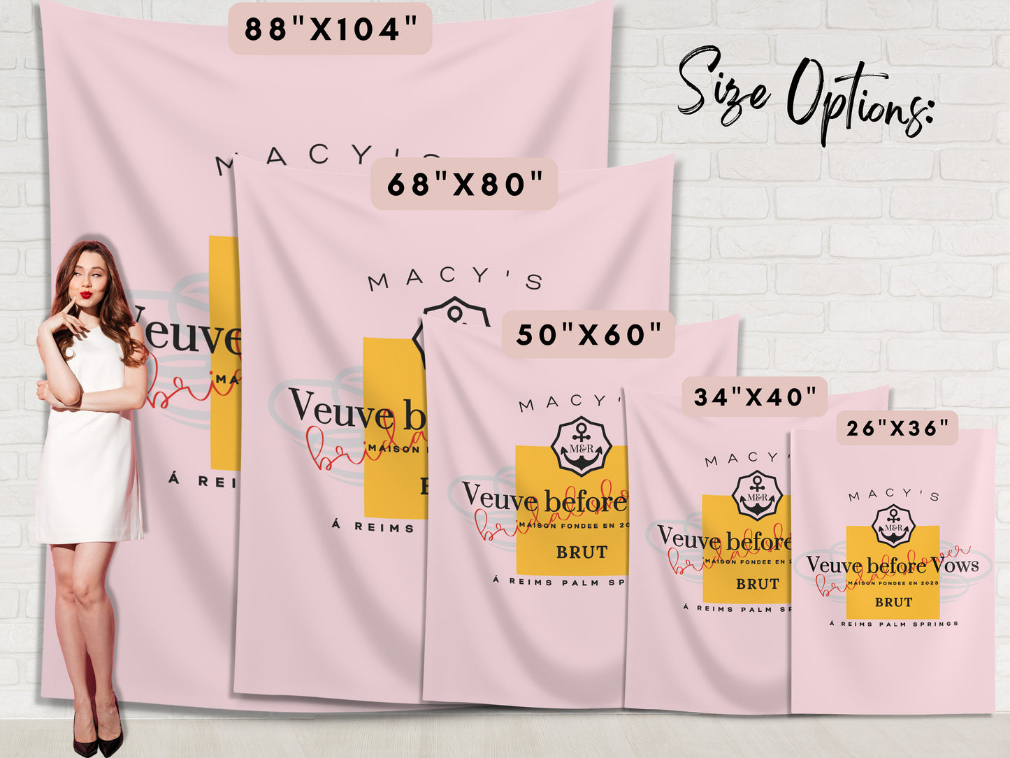 Bridal Shower Veuve Before Vows Custom Fabric Backdrop | Pink Rose Champagne Bridal Personalized Banner