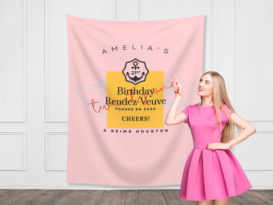 Birthday Rendez Veuve Custom Fabric Backdrop | 21st or 30th Birthday Pink Rosé Champagne Personalized Banner