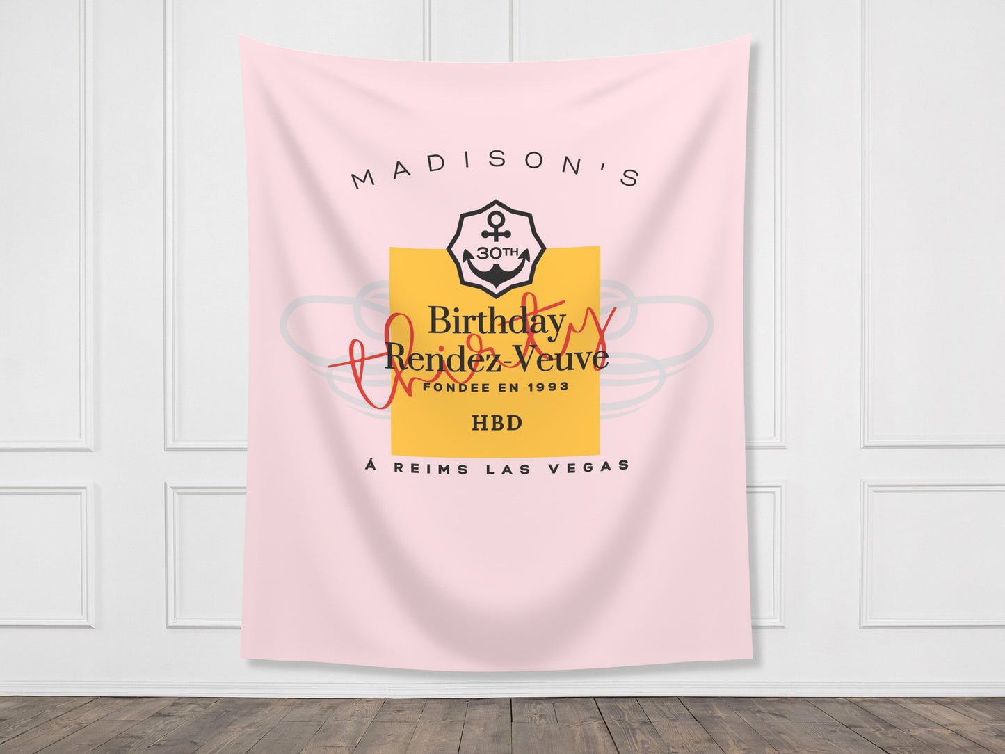 Birthday Rendez Veuve Custom Fabric Backdrop | 21st or 30th Birthday Pink Rosé Champagne Personalized Banner