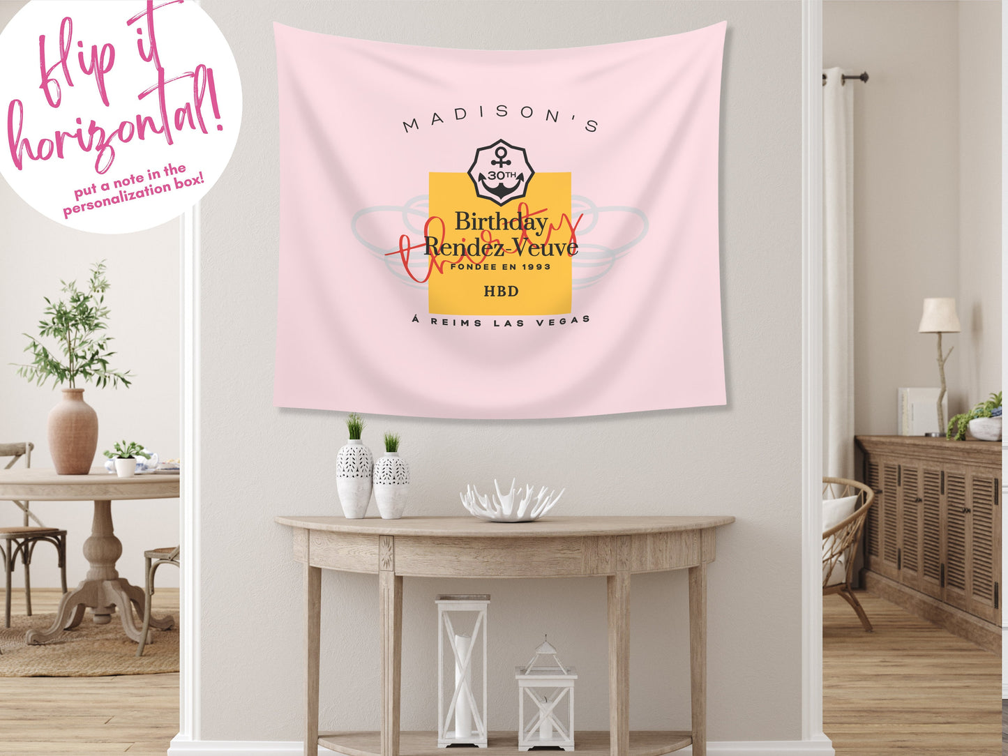 Birthday Rendez Veuve Custom Fabric Backdrop | 21st or 30th Birthday Pink Rosé Champagne Personalized Banner