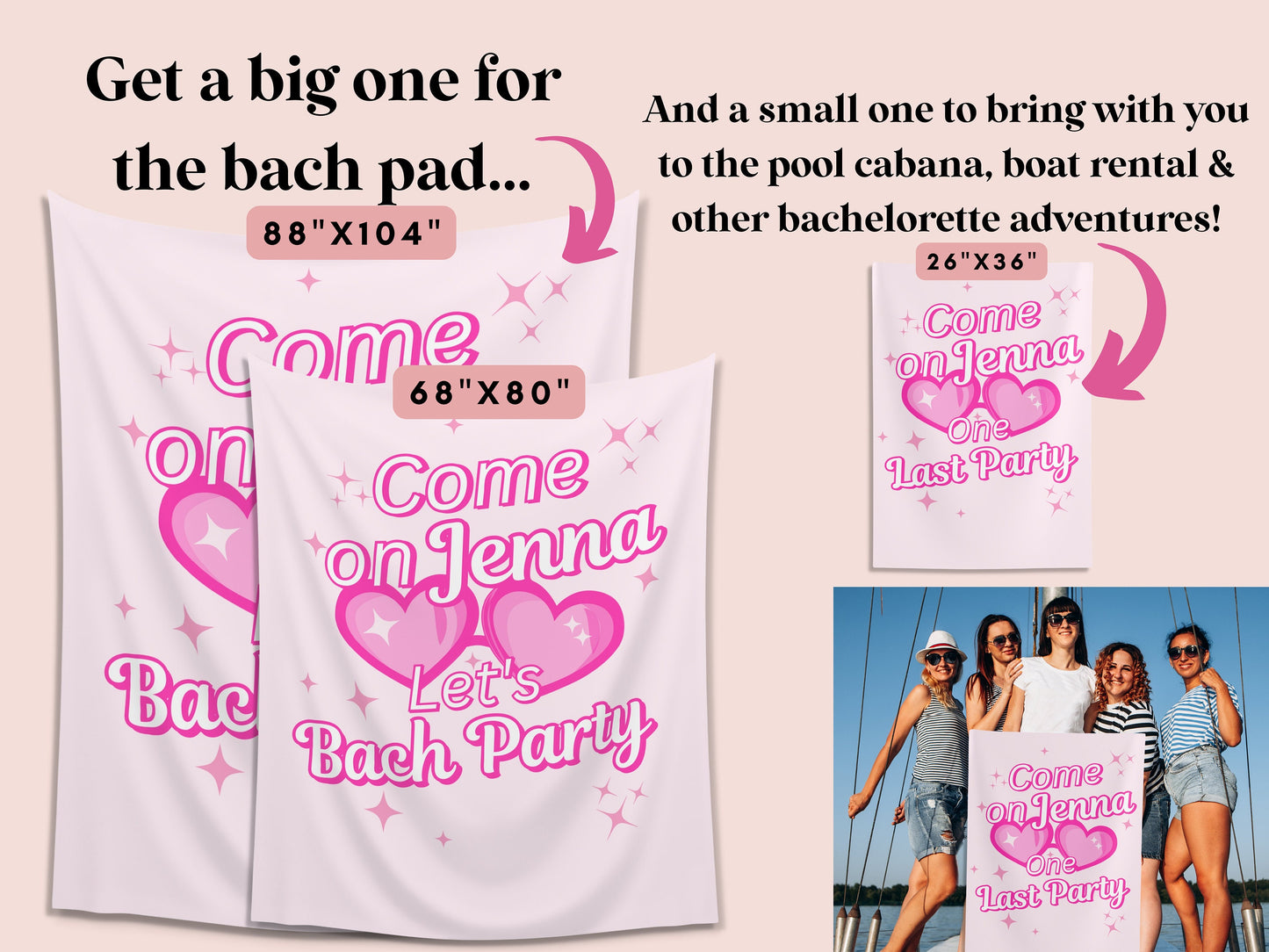 Come On Bride Let's Bach Party Customizable Bachelorette Backdrop | Pink Birthday Party Banner | Let's Go Party | One Last Party