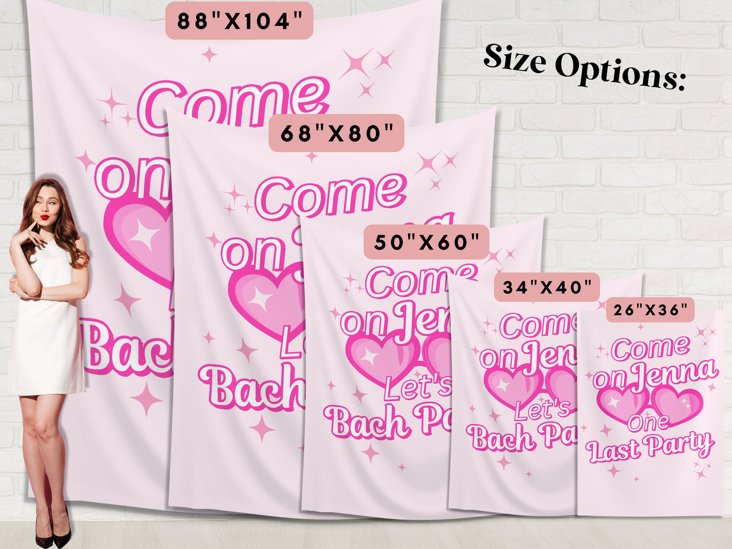 Come On Bride Let's Bach Party Customizable Bachelorette Backdrop | Pink Birthday Party Banner | Let's Go Party | One Last Party