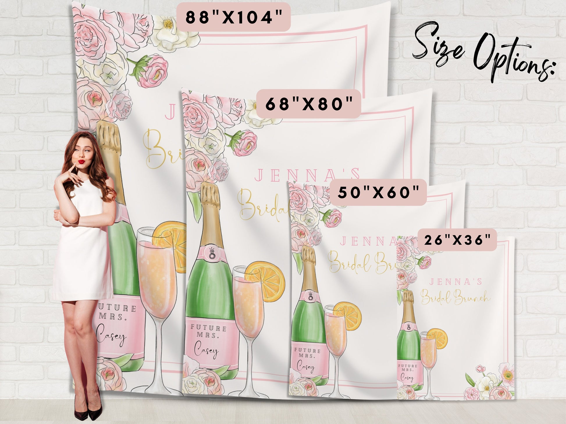 Champagne Bachelorette Party Custom Text Backdrop | Pink Floral Veuve before Vows Bach Weekend Party Personalized Banner