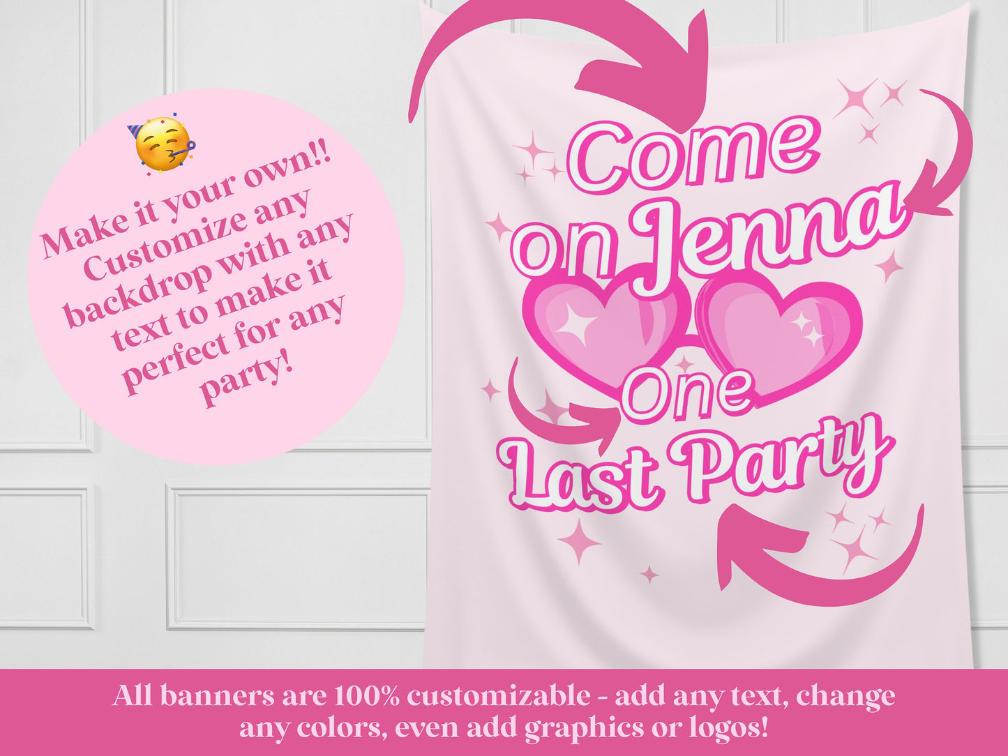 Come On Bride Let's Bach Party Customizable Bachelorette Backdrop | Pink Birthday Party Banner | Let's Go Party | One Last Party