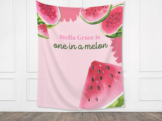One in a Melon Watercolor Watermelon Customizable 1st Birthday Backdrop | Sweet Summer Custom Party, Baby Shower or Gender Reveal Banner
