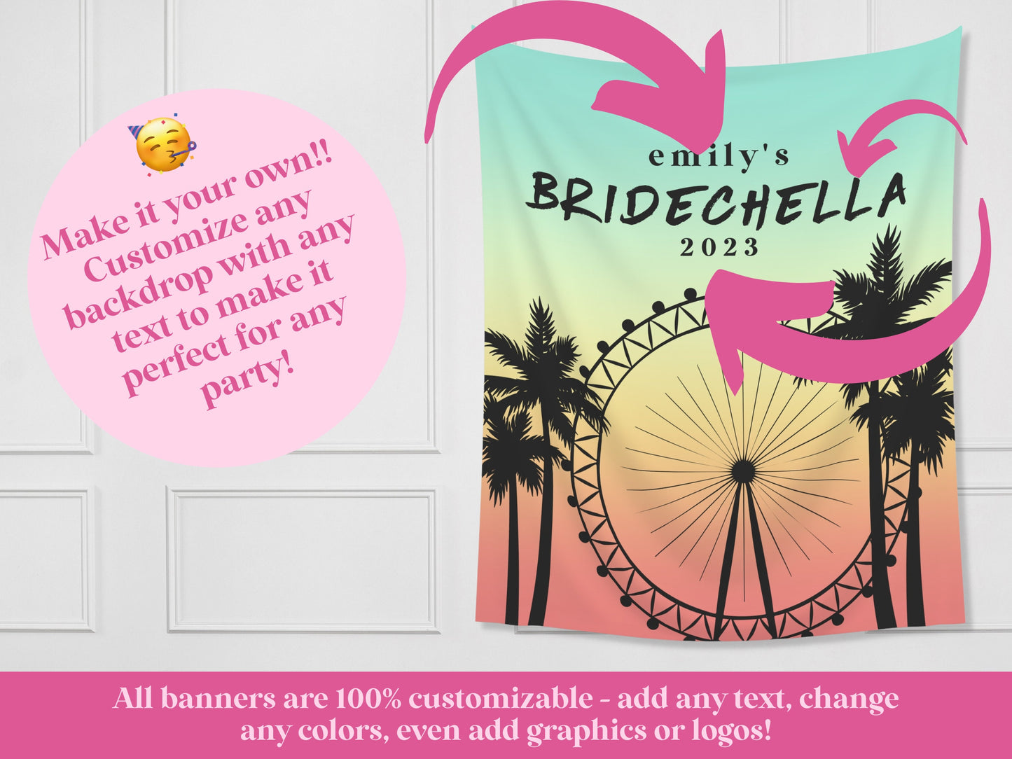 Bridechella Bachelorette Weekend Customizable Backdrop | Festival Bachelorette Party Personalized Banner | Bachelorette Pad Décor