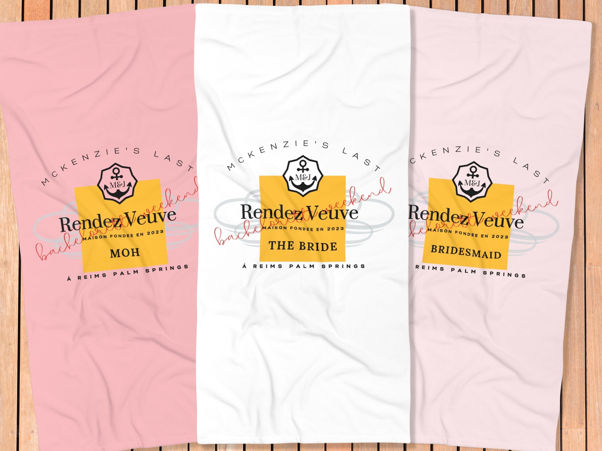 Last Rendez Veuve Bachelorette Party Customized Beach Towel | Bridal Party Personalized MOH and Bridesmaid Pool Gifts | Gift for the Bride