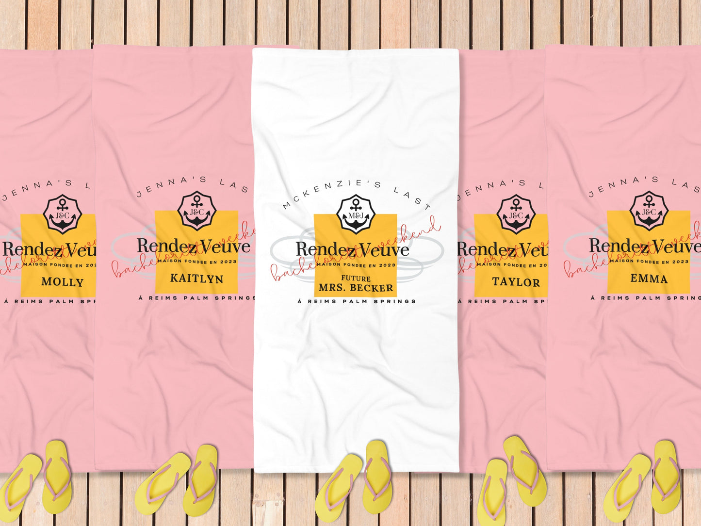 Last Rendez Veuve Bachelorette Party Customized Beach Towel | Bridal Party Personalized MOH and Bridesmaid Pool Gifts | Gift for the Bride