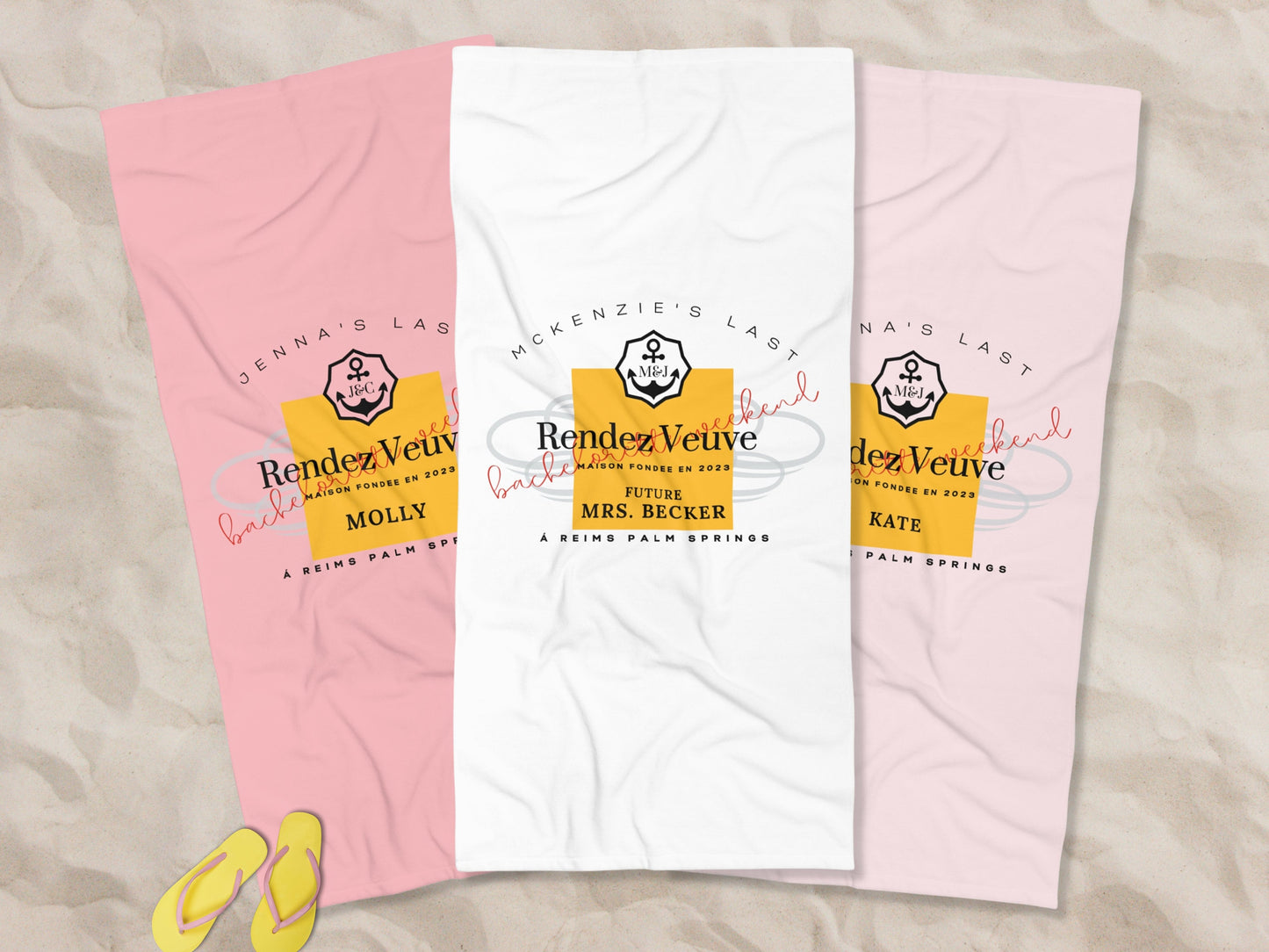 Last Rendez Veuve Bachelorette Party Customized Beach Towel | Bridal Party Personalized MOH and Bridesmaid Pool Gifts | Gift for the Bride