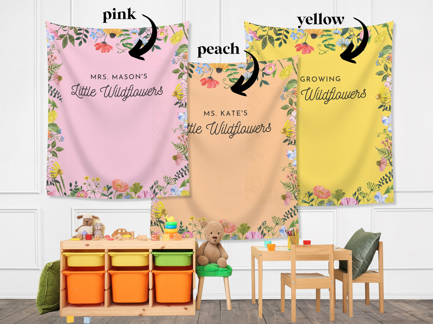 Teacher's Little Wildflowers Classroom Custom Text Banner | Completely Customizable Fabric Backdrop Back to School Décor | Teacher Gift Idea