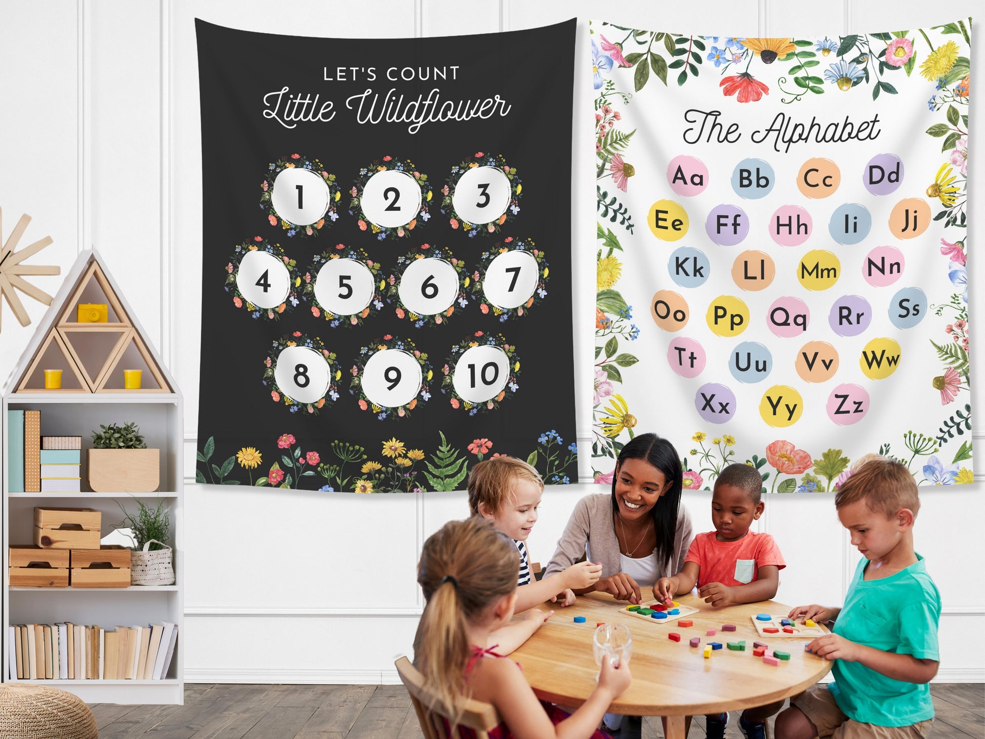 Little Wildflowers Classroom Letters or Numbers Banner | Completely Customizable Fabric Backdrop Back to School Décor | Teacher Gift Idea