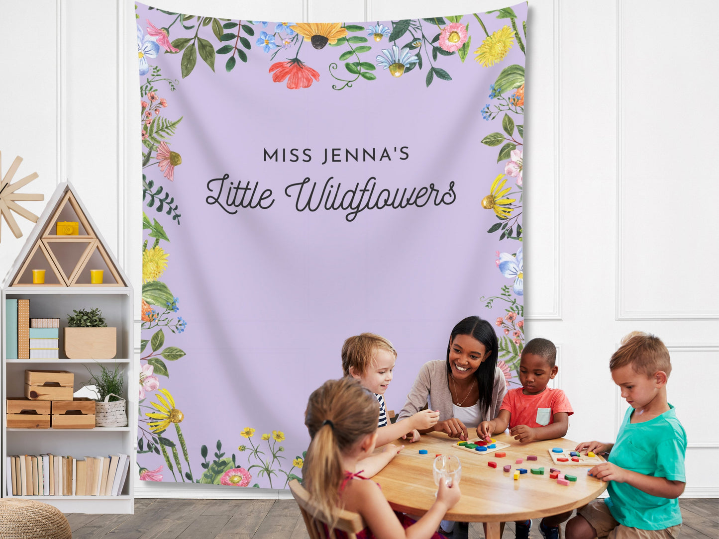 Teacher's Little Wildflowers Classroom Custom Text Banner | Completely Customizable Fabric Backdrop Back to School Décor | Teacher Gift Idea