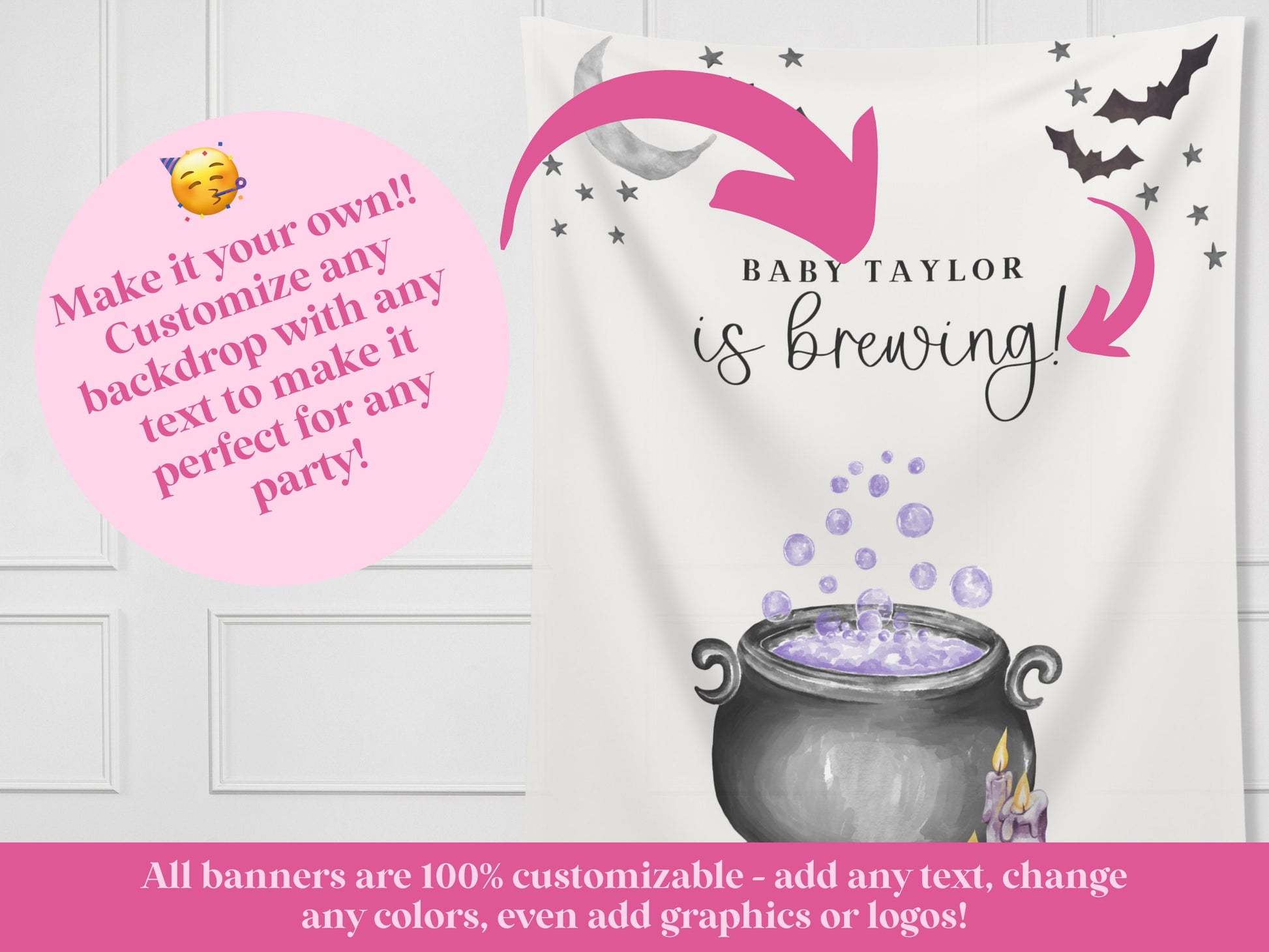 A Baby is Brewing Purple Cauldron Baby Shower Banner - October Halloween Baby Shower Décor - Custom Backdrop