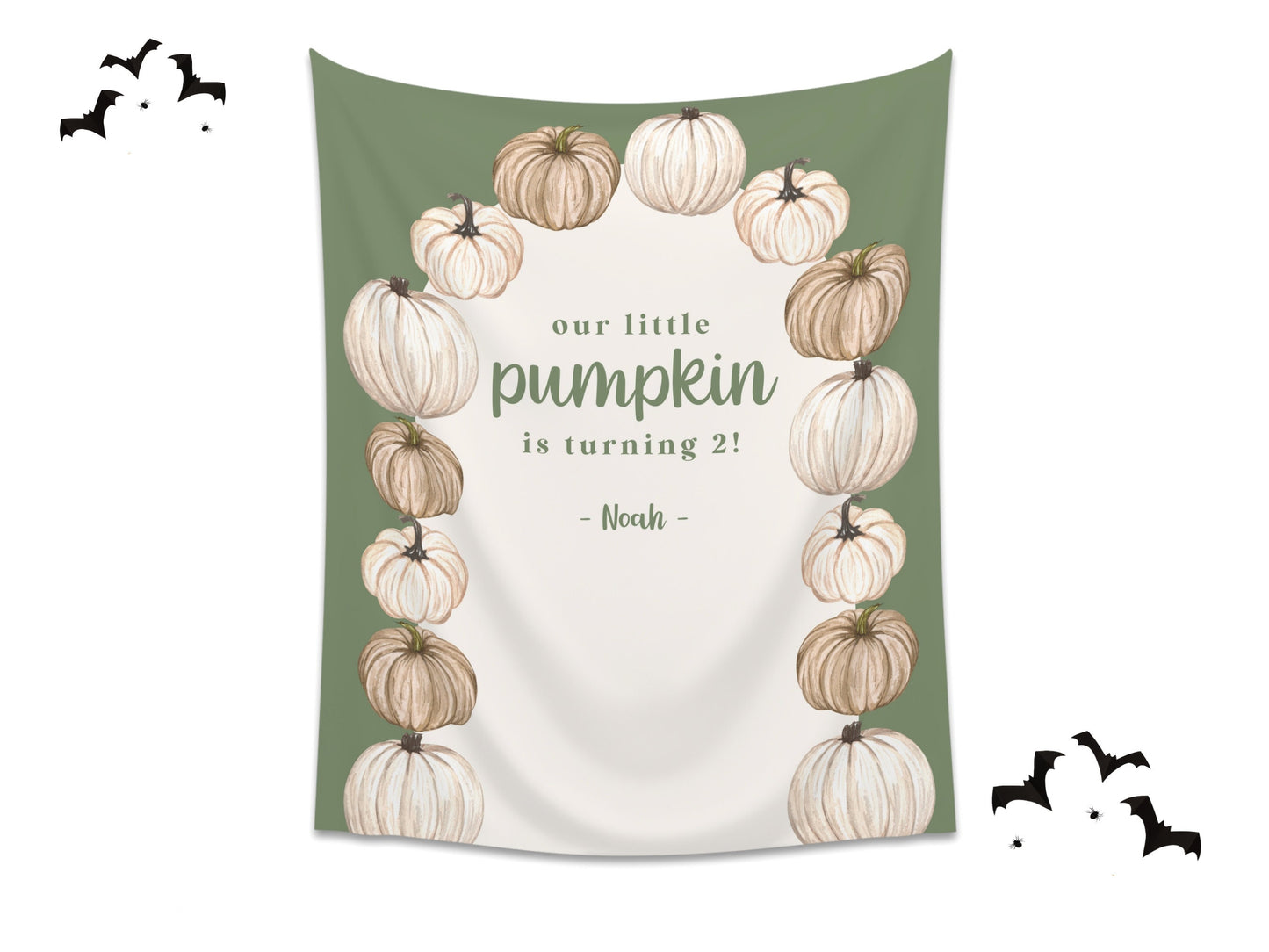 Pumpkin Arch Banner Fall Party - Sage Green Champagne and Gold - October Halloween Baby Shower Décor - Custom Backdrop