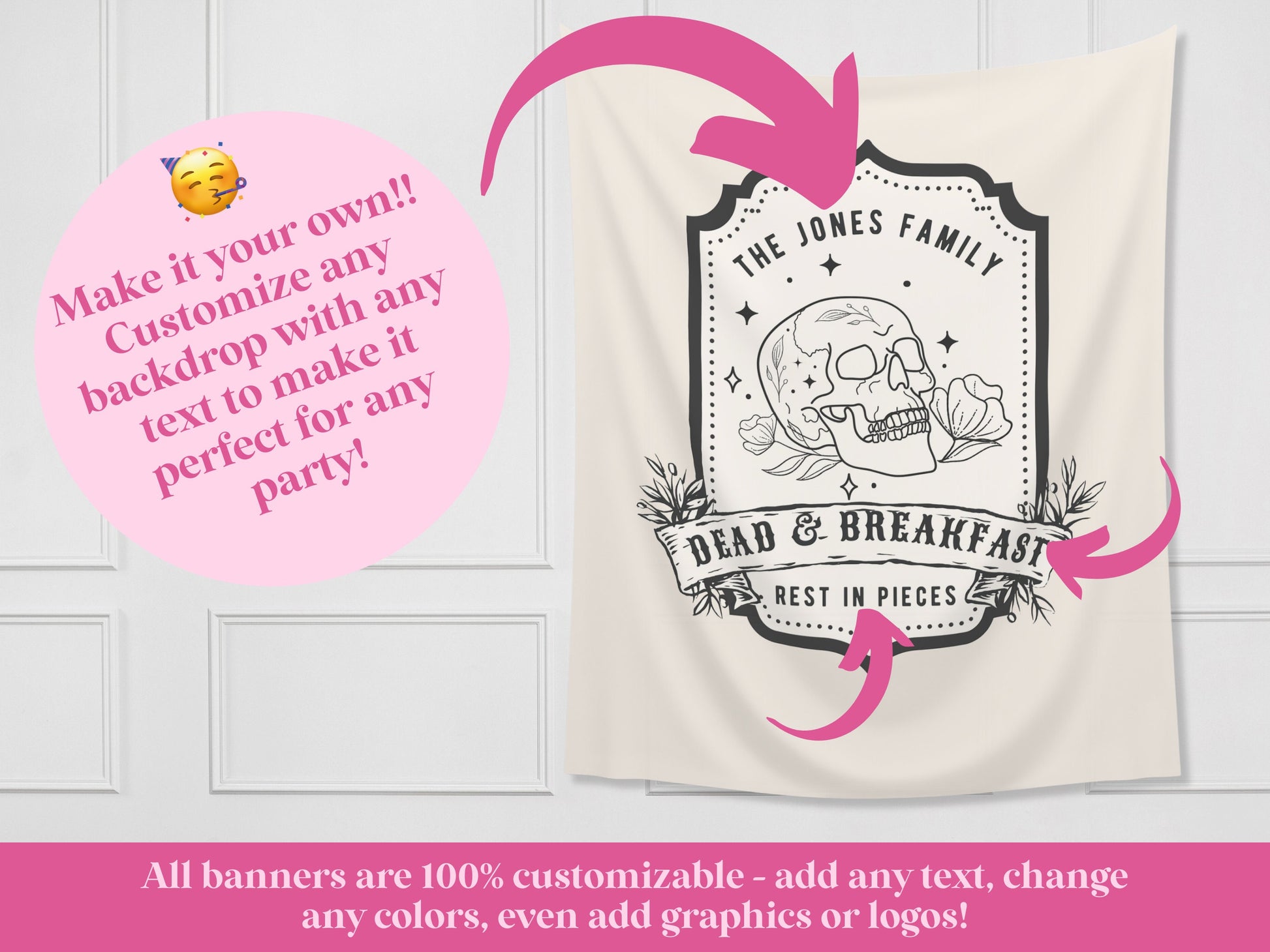 Dead & Breakfast Inn Custom Name Banner | Customizable Text Fall and Halloween Party Backdrop | Birthday, Fall Festival, Business Shop Décor