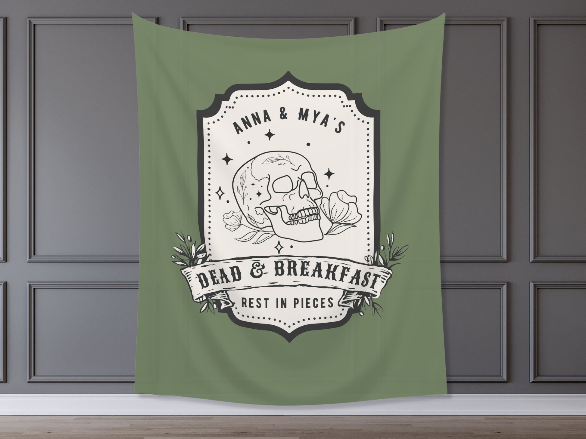 Dead & Breakfast Inn Custom Name Banner | Customizable Text Fall and Halloween Party Backdrop | Birthday, Fall Festival, Business Shop Décor