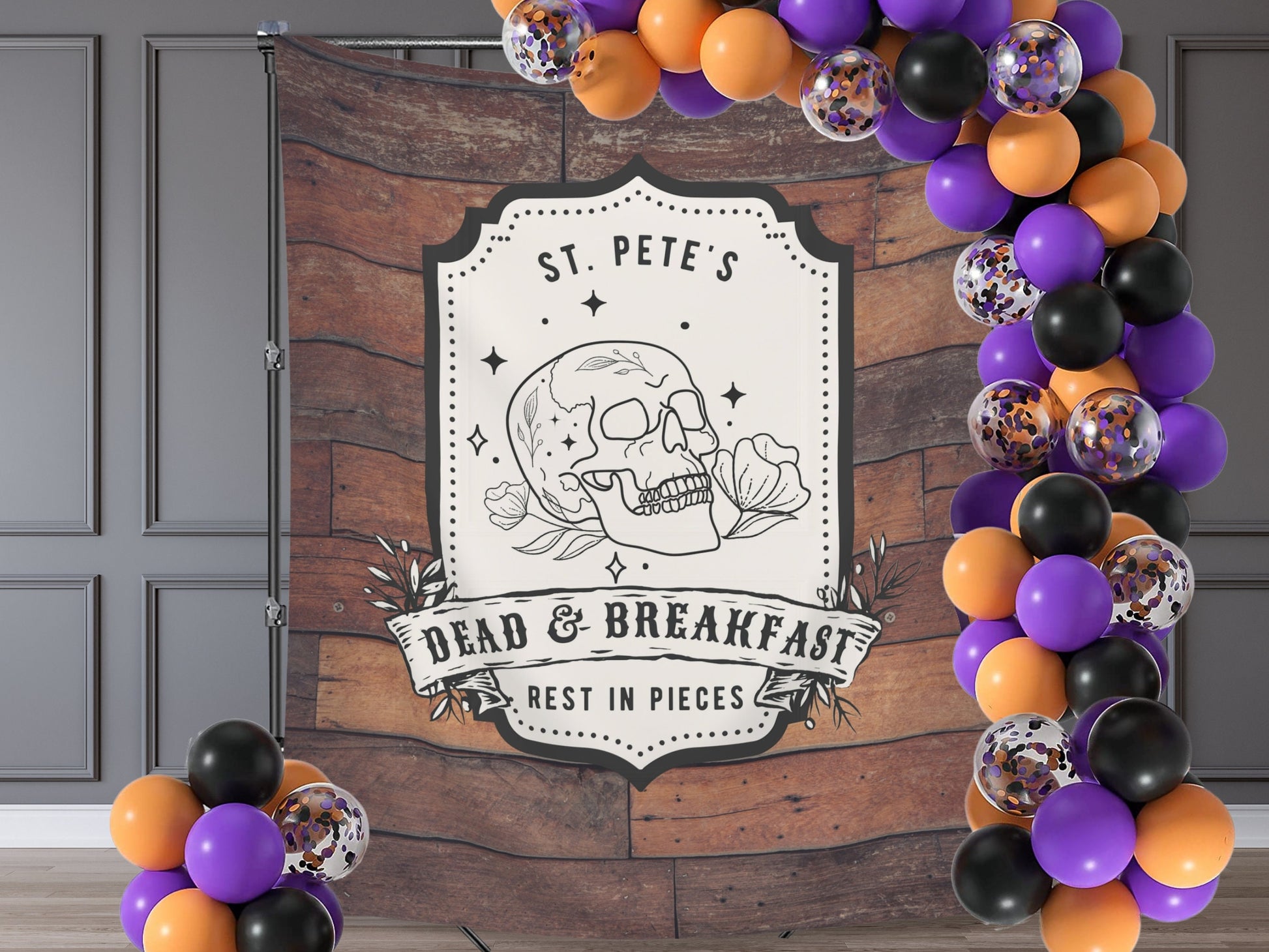 Dead & Breakfast Inn Custom Name Banner | Customizable Text Fall and Halloween Party Backdrop | Birthday, Fall Festival, Business Shop Décor