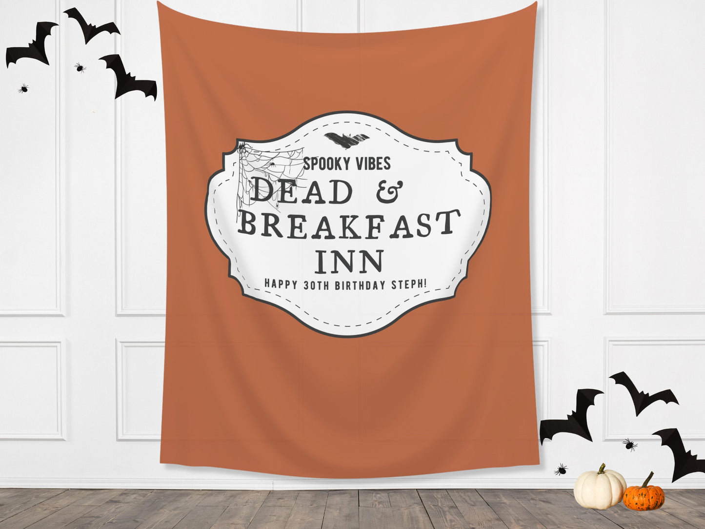 Spooky Dead & Breakfast Inn Custom Name Banner | Customizable Text Halloween Party Backdrop | Birthday, Fall Festival, Business Shop Décor