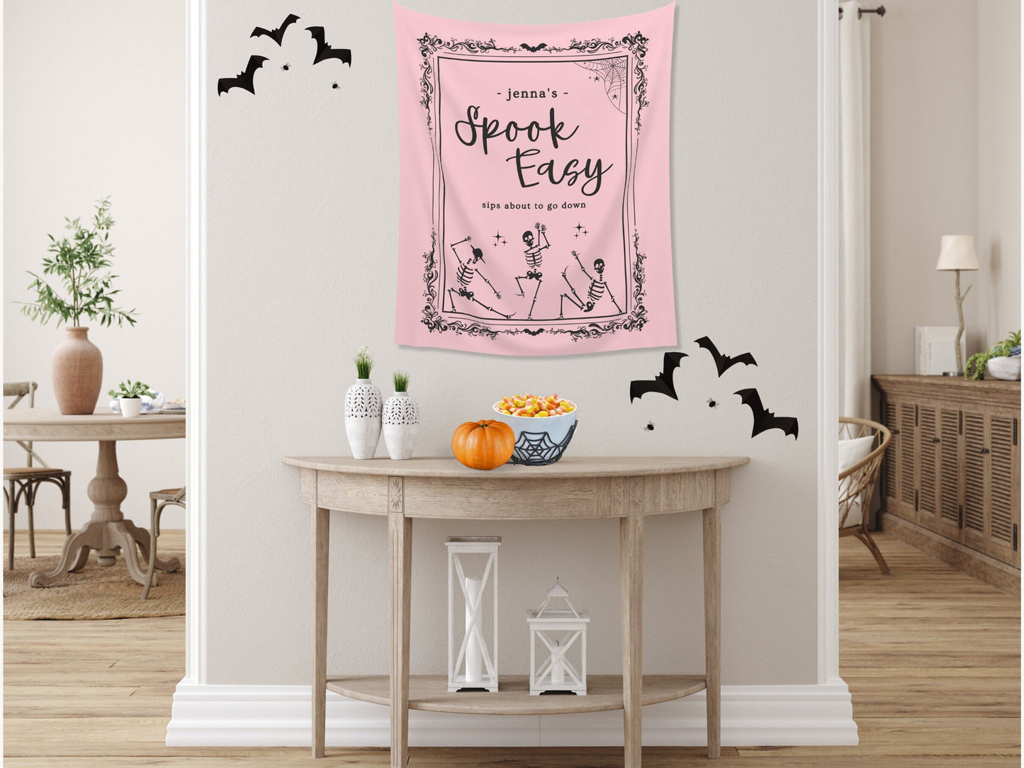 Custom Name Spook Easy Banner Birthday Party - 21st Birthday, 30th Birthday, 40th Birthday, 50th Birthday - Pink and Black - October Halloween Party Décor - Custom Backdrop